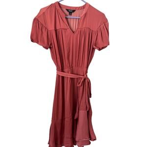 Simply Vera Wang Rust Color dress size S RN#73277 tie waist lined tiered ruffles